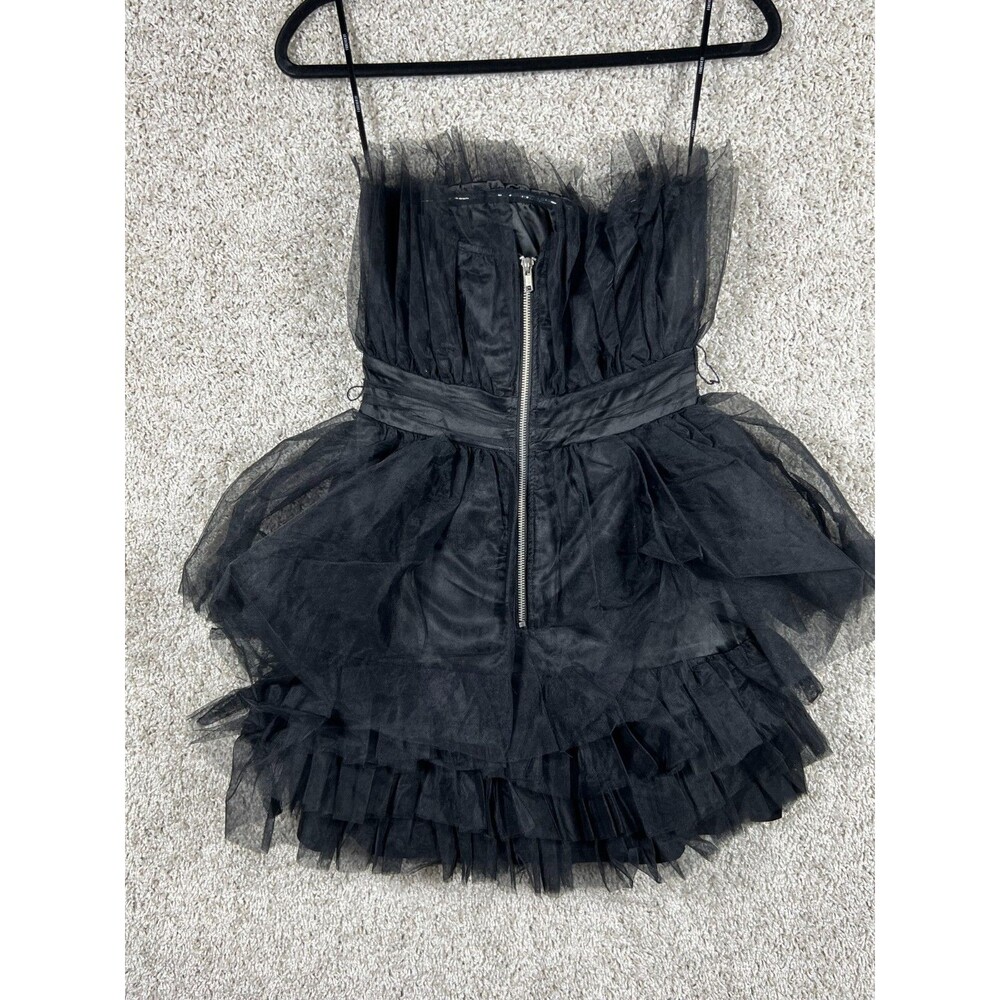 Forever 21 Tulle Mini Dress Black Strapless Tiered Ruffle Prom Whimsy Goth Small - Picture 5 of 9